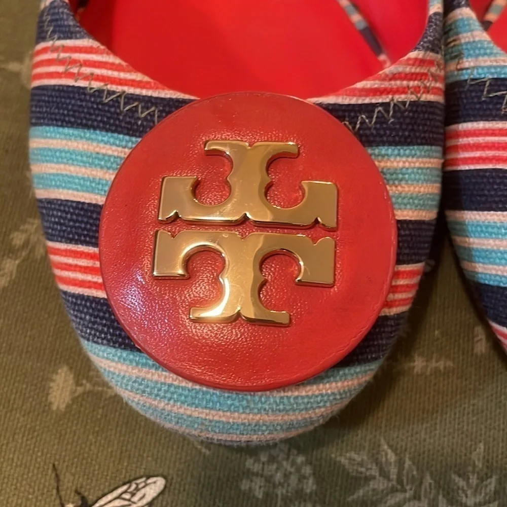 Tory Burch Reva Bauer Stripe A/Habenero Pepper multicolored Ballet Flats sz 6.5